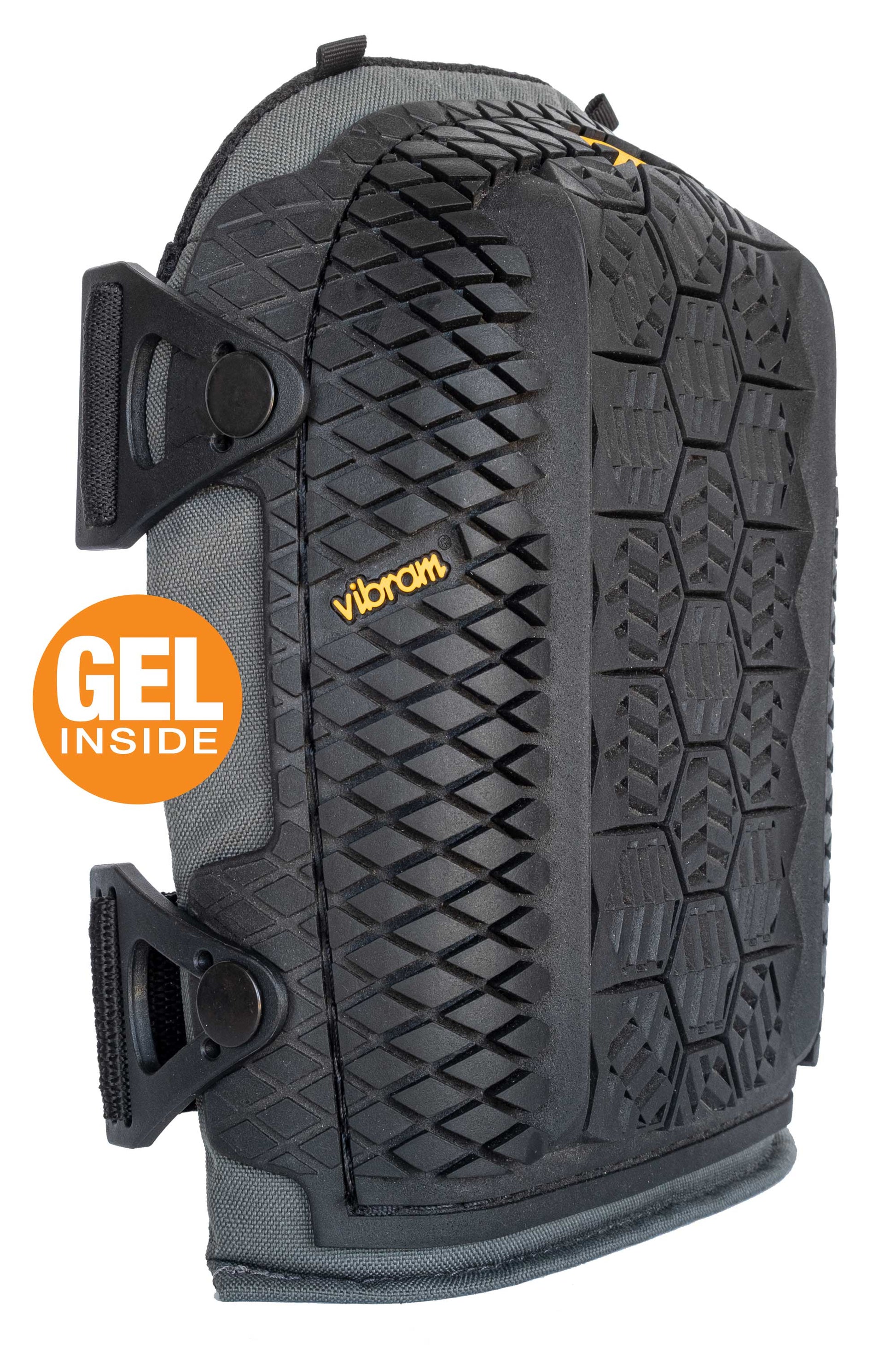 STABILIZER KNEE PAD with VIBRAM® RUBBER CAP KEEPS YOU LEVEL ON THE ROOF AND ANY UNEVEN WORK SURFACE