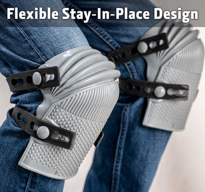Flexible rubber knee pad with adjustable  straps resists fluids and chemicals and is waterproof
